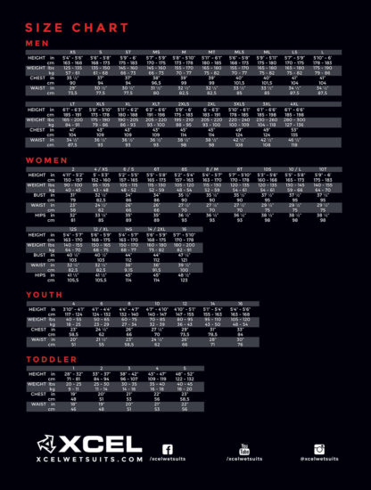 xcel wetsuit size chart