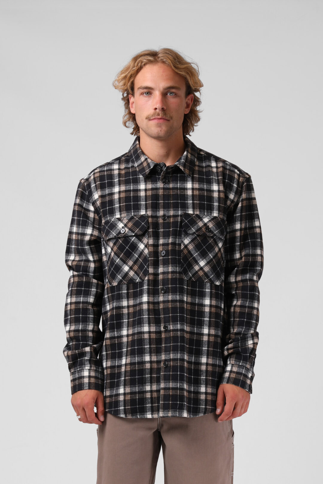 23PM13A RPM PLAID L S SHIRT BLACK WHITE 1