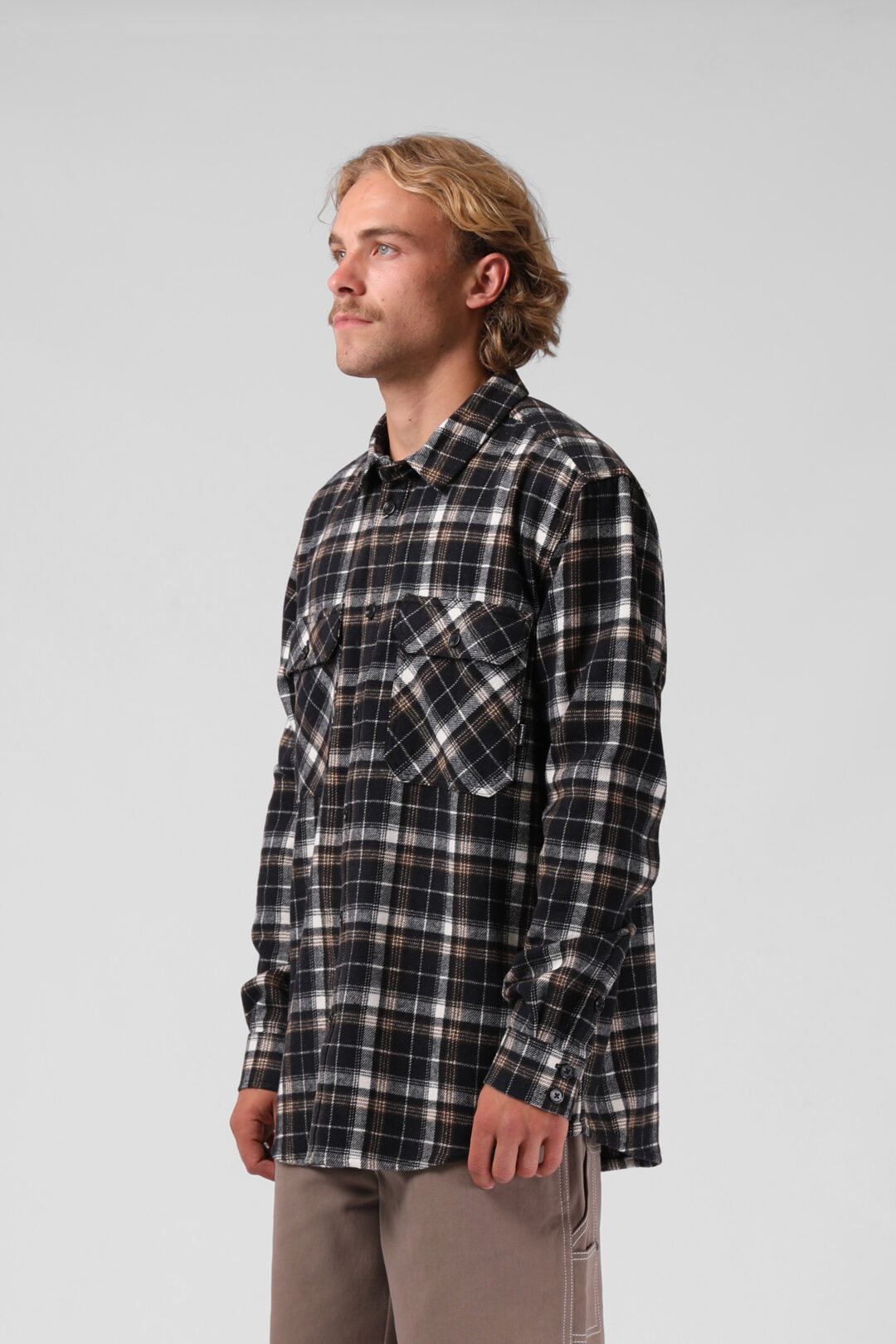 23PM13A RPM PLAID L S SHIRT BLACK WHITE 2