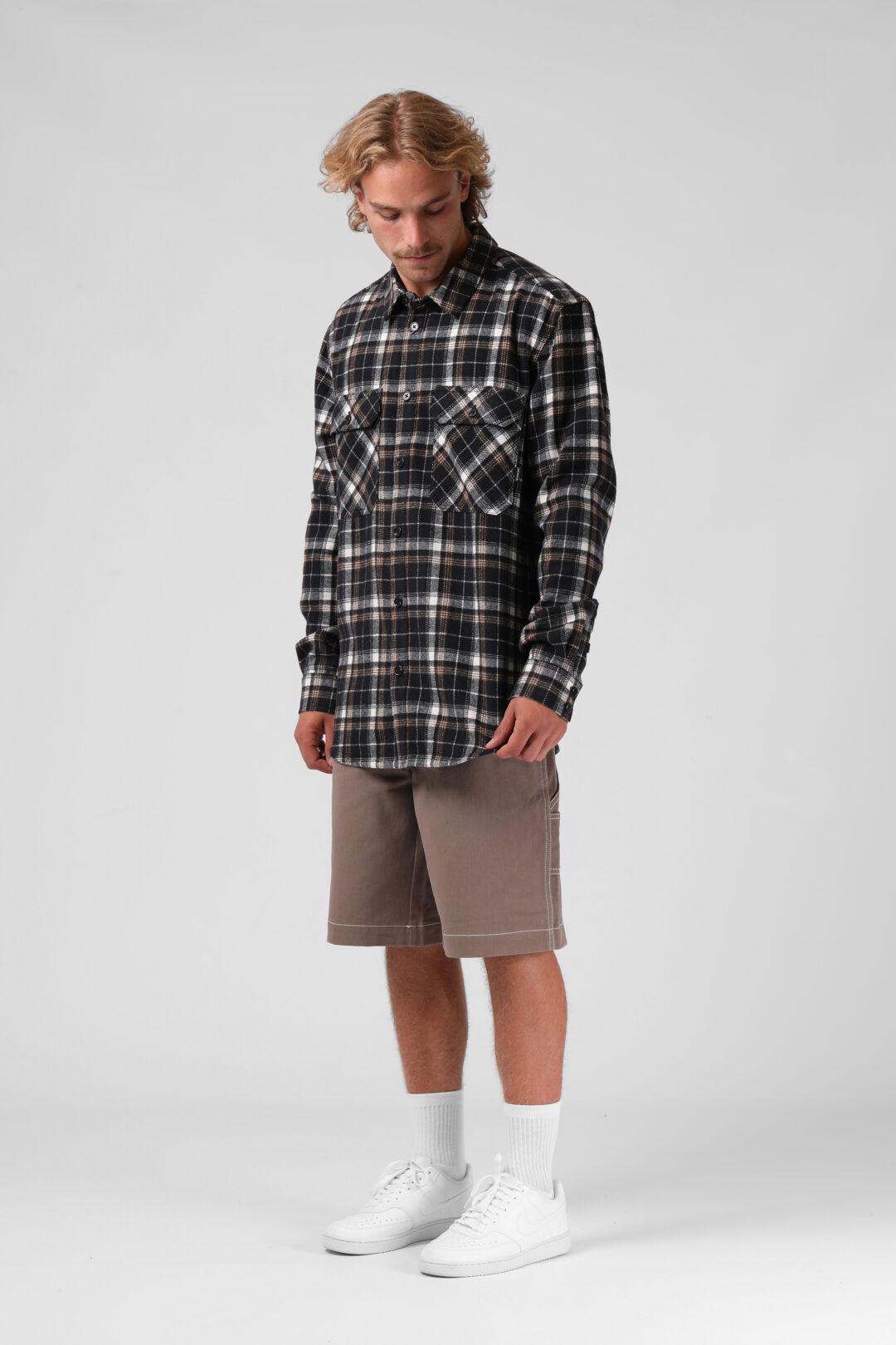 23PM13A RPM PLAID L S SHIRT BLACK WHITE 3