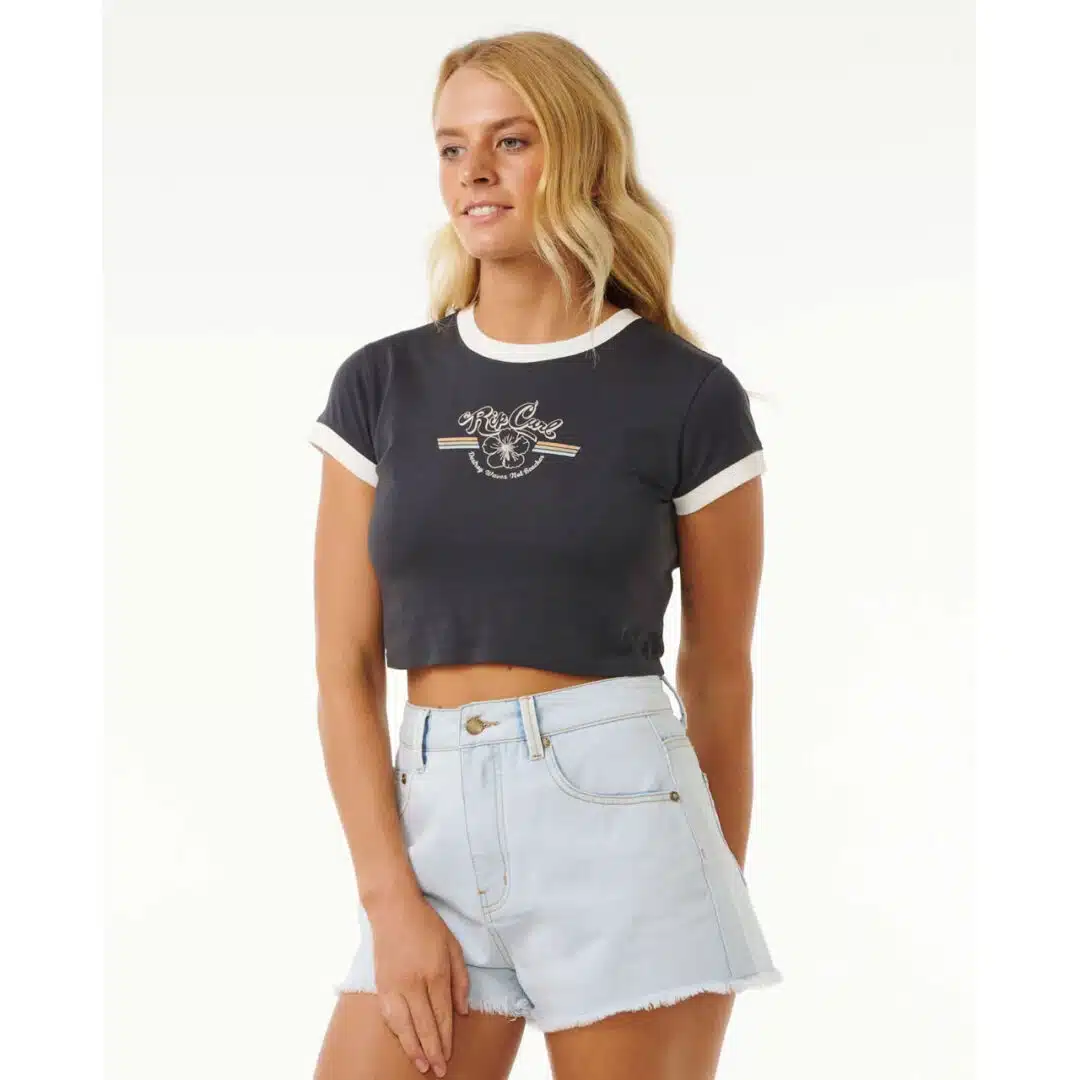 Rip Curl Women's Archive Ringer Tee Blk - Image 3