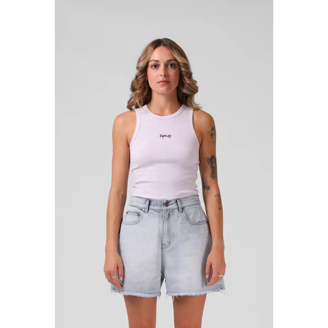 RPM Women's Heart Ribbed Singlet Faded Lilac