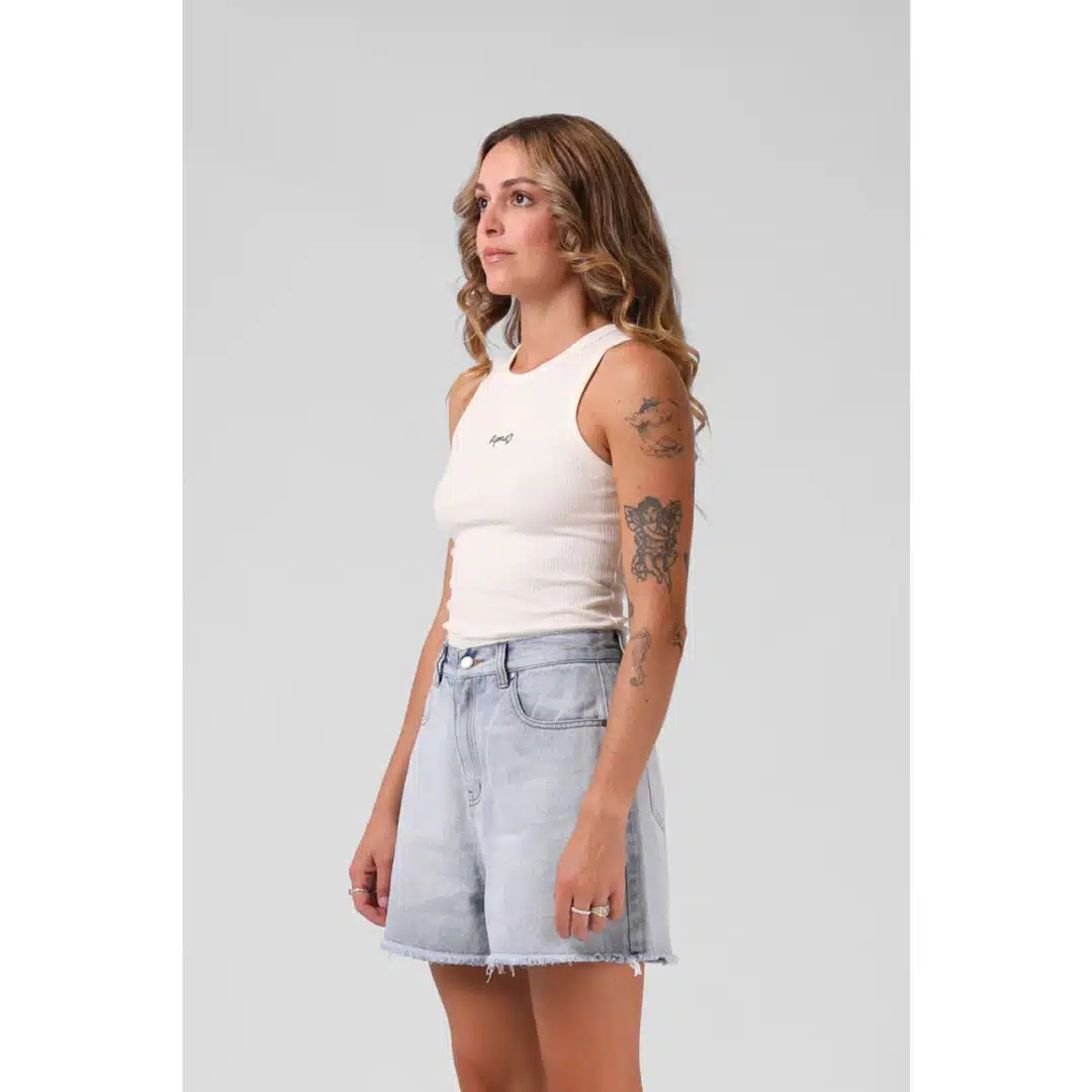 RPM Women's Heart Ribbed Singlet Off White - Image 3