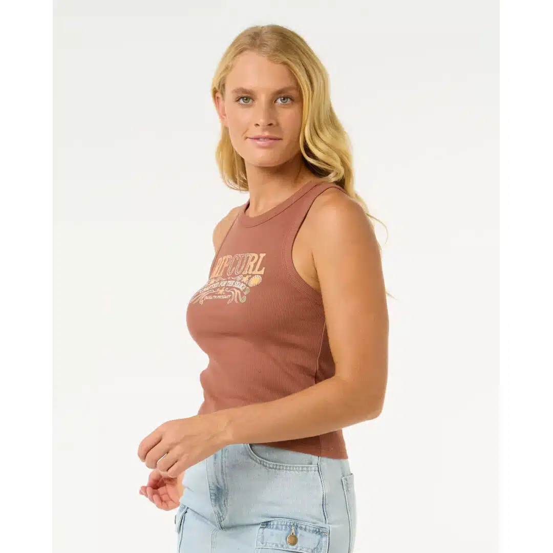 Rip Curl Women's Luna Ribbed Tank Brown - Image 2