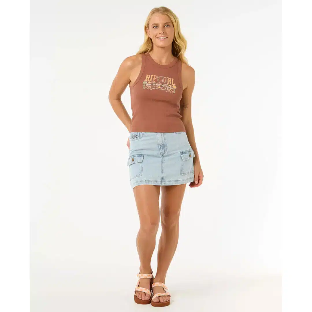 Rip Curl Women's Luna Ribbed Tank Brown - Image 4