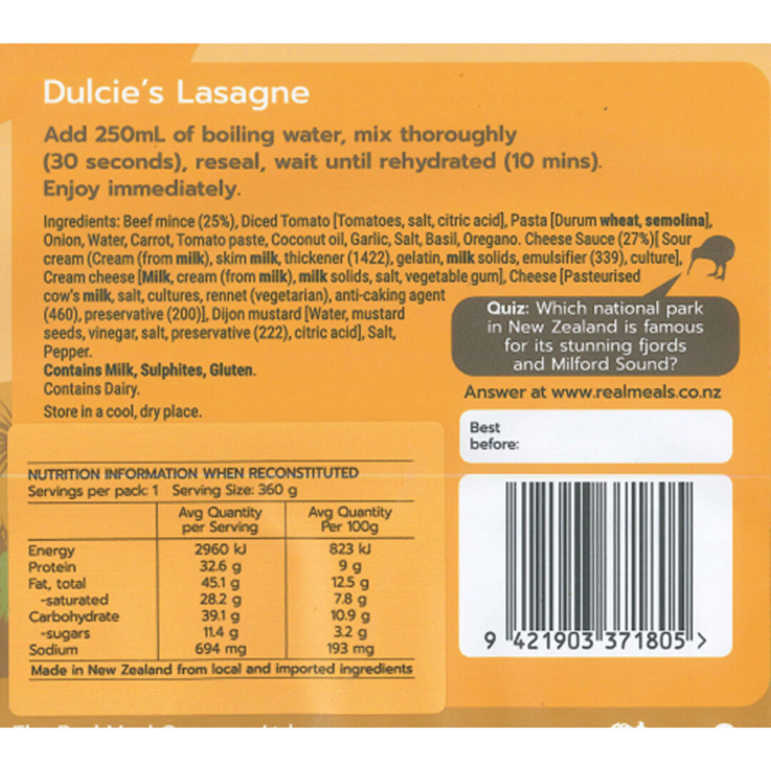 Real Meals Youth Dinner Dulcies Lasagne - Image 2