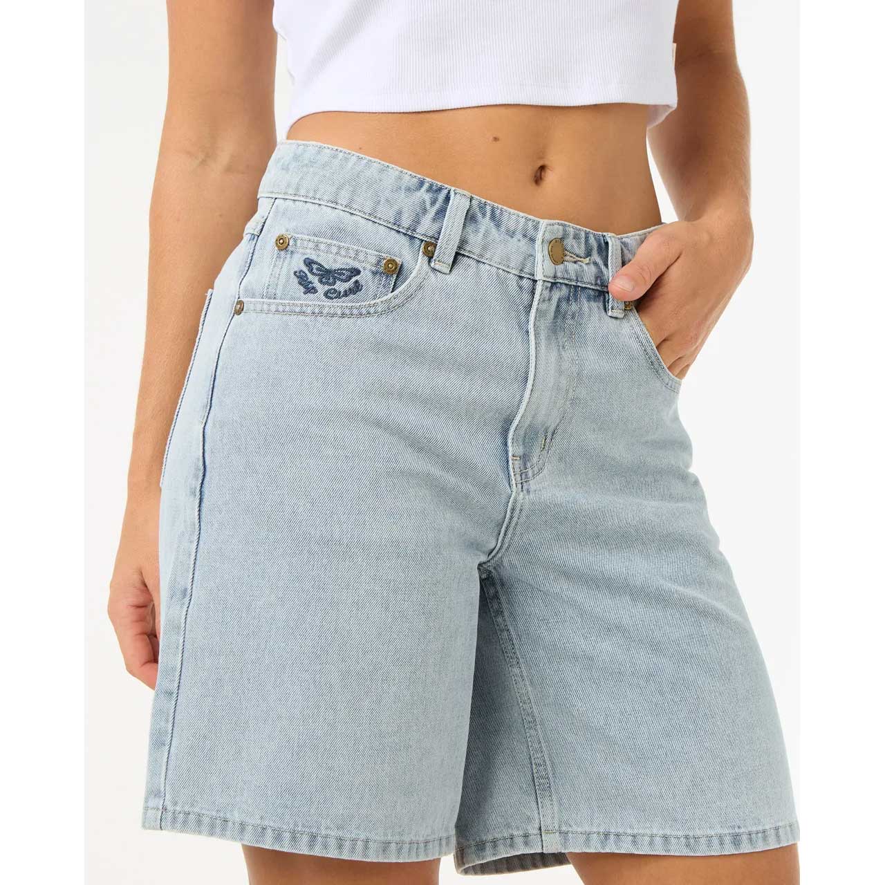Rip Curl women's Aggie Relaxed Denim Short Vint Blue 1 Rip Curl women's Aggie Relaxed Denim Short Vint Blue
