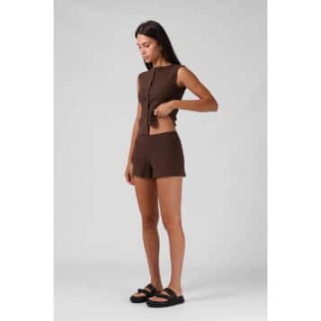 Alternative view of RPM Women's Ribbed Shorty Short Chocolate