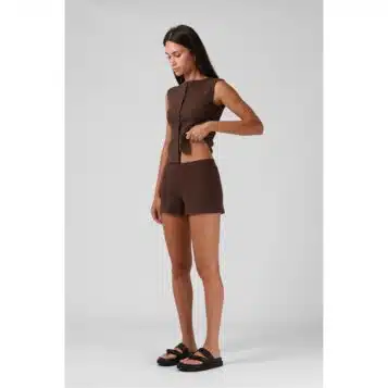 Alternative view of RPM Women's Ribbed Shorty Short Chocolate