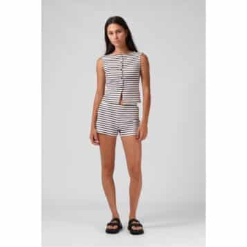 RPM Women's Ribbed Shorty Short Cream Stripe