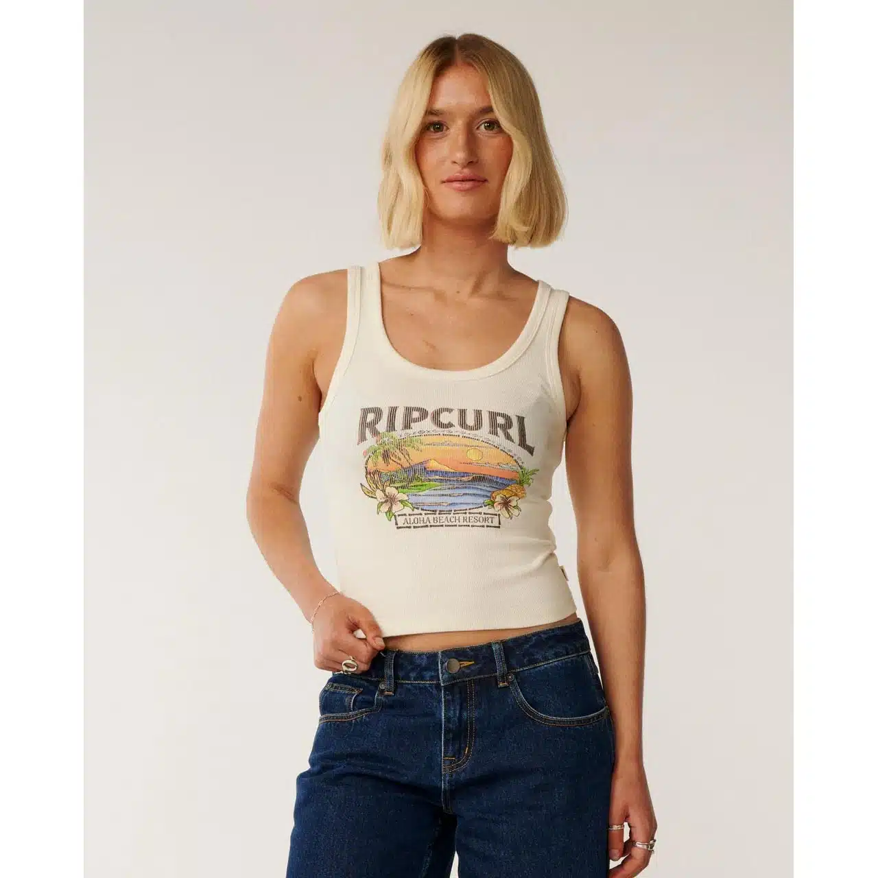 Rip Curl Women's Sunset Ribbed Tank Bone 1 Rip Curl Women's Sunset Ribbed Tank Bone