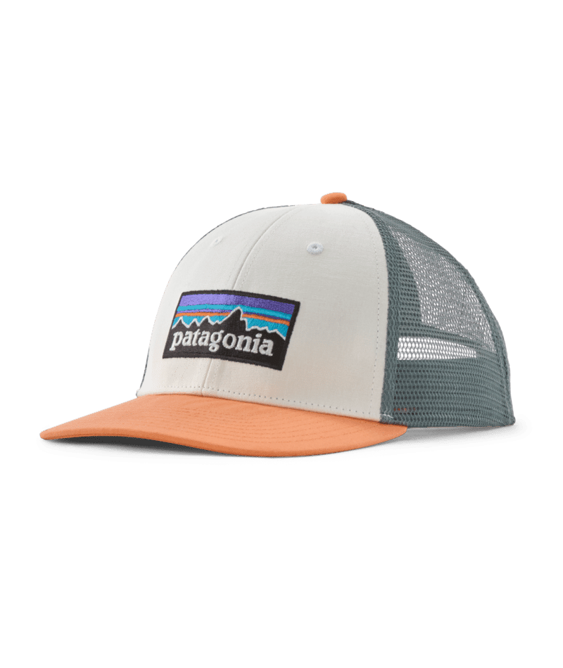 Patagonia P-6 Logo LoPro Trucker Hat White w/Peach Sherbet 1 Patagonia P-6 Logo LoPro Trucker Hat White w/Peach Sherbet