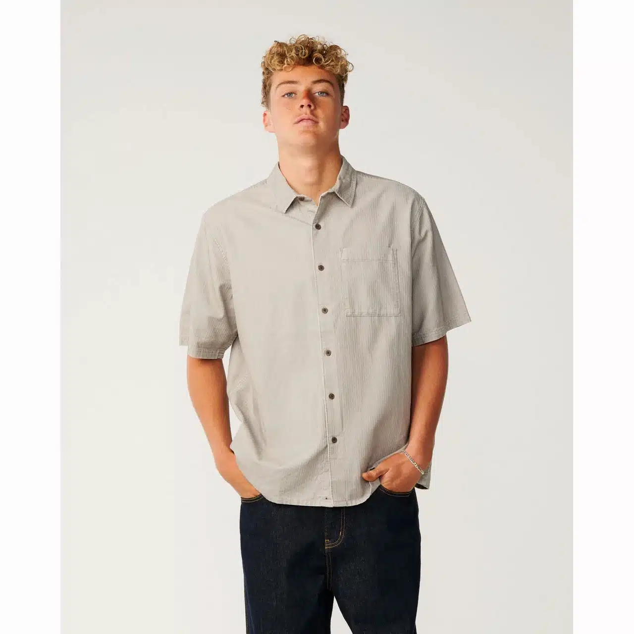 Rip Curl Men's Premium Surf Cord Short Sleeve Shirt Stone 1 Rip Curl Men's Premium Surf Cord Short Sleeve Shirt Stone