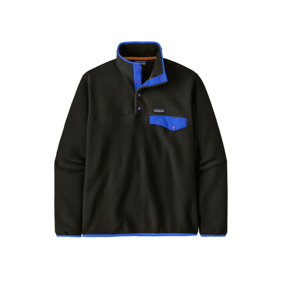 Patagonia Men's Lightweight Synchilla Snap-T Pullover Black W/P6 Blue 1 Patagonia Men's Lightweight Synchilla Snap-T Pullover Black W/P6 Blue